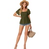 image:imageLYANER Womens Summer Smocked Peplum Top Square Neck Short Sleeve Ruffle Hem Blouse Babydoll ShirtArmy Green