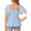image:imageLYANER Womens Summer Smocked Peplum Top Square Neck Short Sleeve Ruffle Hem Blouse Babydoll ShirtBaby Blue