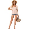 image:imageLYANER Womens Summer Smocked Peplum Top Square Neck Short Sleeve Ruffle Hem Blouse Babydoll ShirtBeige