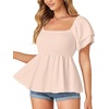 image:imageLYANER Womens Summer Smocked Peplum Top Square Neck Short Sleeve Ruffle Hem Blouse Babydoll ShirtBeige