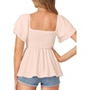 image:imageLYANER Womens Summer Smocked Peplum Top Square Neck Short Sleeve Ruffle Hem Blouse Babydoll ShirtBeige