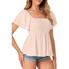 image:imageLYANER Womens Summer Smocked Peplum Top Square Neck Short Sleeve Ruffle Hem Blouse Babydoll ShirtBeige