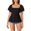 image:imageLYANER Womens Summer Smocked Peplum Top Square Neck Short Sleeve Ruffle Hem Blouse Babydoll ShirtBlack