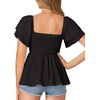 image:imageLYANER Womens Summer Smocked Peplum Top Square Neck Short Sleeve Ruffle Hem Blouse Babydoll ShirtBlack