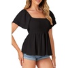 image:imageLYANER Womens Summer Smocked Peplum Top Square Neck Short Sleeve Ruffle Hem Blouse Babydoll ShirtBlack