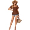 image:imageLYANER Womens Summer Smocked Peplum Top Square Neck Short Sleeve Ruffle Hem Blouse Babydoll ShirtBrown