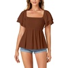 image:imageLYANER Womens Summer Smocked Peplum Top Square Neck Short Sleeve Ruffle Hem Blouse Babydoll ShirtBrown