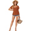 image:imageLYANER Womens Summer Smocked Peplum Top Square Neck Short Sleeve Ruffle Hem Blouse Babydoll ShirtCaramel