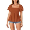 image:imageLYANER Womens Summer Smocked Peplum Top Square Neck Short Sleeve Ruffle Hem Blouse Babydoll ShirtCaramel