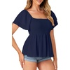 image:imageLYANER Womens Summer Smocked Peplum Top Square Neck Short Sleeve Ruffle Hem Blouse Babydoll ShirtDark Blue