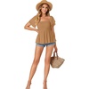 image:imageLYANER Womens Summer Smocked Peplum Top Square Neck Short Sleeve Ruffle Hem Blouse Babydoll ShirtDark Khaki