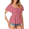 image:imageLYANER Womens Summer Smocked Peplum Top Square Neck Short Sleeve Ruffle Hem Blouse Babydoll ShirtDark Pink