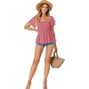 image:imageLYANER Womens Summer Smocked Peplum Top Square Neck Short Sleeve Ruffle Hem Blouse Babydoll ShirtDark Pink