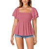 image:imageLYANER Womens Summer Smocked Peplum Top Square Neck Short Sleeve Ruffle Hem Blouse Babydoll ShirtDark Pink