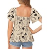 image:imageLYANER Womens Summer Smocked Peplum Top Square Neck Short Sleeve Ruffle Hem Blouse Babydoll ShirtFloral Apricot