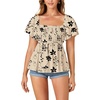 image:imageLYANER Womens Summer Smocked Peplum Top Square Neck Short Sleeve Ruffle Hem Blouse Babydoll ShirtFloral Apricot