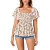 image:imageLYANER Womens Summer Smocked Peplum Top Square Neck Short Sleeve Ruffle Hem Blouse Babydoll ShirtFloral Beige