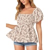 image:imageLYANER Womens Summer Smocked Peplum Top Square Neck Short Sleeve Ruffle Hem Blouse Babydoll ShirtFloral Beige
