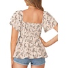 image:imageLYANER Womens Summer Smocked Peplum Top Square Neck Short Sleeve Ruffle Hem Blouse Babydoll ShirtFloral Beige