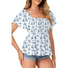 image:imageLYANER Womens Summer Smocked Peplum Top Square Neck Short Sleeve Ruffle Hem Blouse Babydoll ShirtFloral Blue