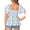 image:imageLYANER Womens Summer Smocked Peplum Top Square Neck Short Sleeve Ruffle Hem Blouse Babydoll ShirtFloral Blue