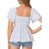 image:imageLYANER Womens Summer Smocked Peplum Top Square Neck Short Sleeve Ruffle Hem Blouse Babydoll ShirtFloral Light Blue