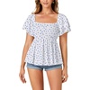 image:imageLYANER Womens Summer Smocked Peplum Top Square Neck Short Sleeve Ruffle Hem Blouse Babydoll ShirtFloral Light Blue