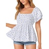image:imageLYANER Womens Summer Smocked Peplum Top Square Neck Short Sleeve Ruffle Hem Blouse Babydoll ShirtFloral Light Blue