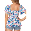 image:imageLYANER Womens Summer Smocked Peplum Top Square Neck Short Sleeve Ruffle Hem Blouse Babydoll ShirtFloral Multicolor