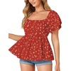 image:imageLYANER Womens Summer Smocked Peplum Top Square Neck Short Sleeve Ruffle Hem Blouse Babydoll ShirtFloral Red