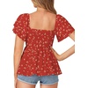 image:imageLYANER Womens Summer Smocked Peplum Top Square Neck Short Sleeve Ruffle Hem Blouse Babydoll ShirtFloral Red
