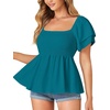 image:imageLYANER Womens Summer Smocked Peplum Top Square Neck Short Sleeve Ruffle Hem Blouse Babydoll ShirtLake Blue