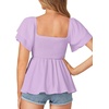 image:imageLYANER Womens Summer Smocked Peplum Top Square Neck Short Sleeve Ruffle Hem Blouse Babydoll ShirtLavender