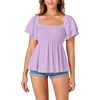 image:imageLYANER Womens Summer Smocked Peplum Top Square Neck Short Sleeve Ruffle Hem Blouse Babydoll ShirtLavender