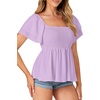 image:imageLYANER Womens Summer Smocked Peplum Top Square Neck Short Sleeve Ruffle Hem Blouse Babydoll ShirtLavender