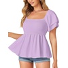 image:imageLYANER Womens Summer Smocked Peplum Top Square Neck Short Sleeve Ruffle Hem Blouse Babydoll ShirtLavender