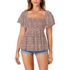 image:imageLYANER Womens Summer Smocked Peplum Top Square Neck Short Sleeve Ruffle Hem Blouse Babydoll ShirtLeopard Beige