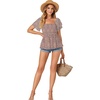 image:imageLYANER Womens Summer Smocked Peplum Top Square Neck Short Sleeve Ruffle Hem Blouse Babydoll ShirtLeopard Beige