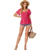 image:imageLYANER Womens Summer Smocked Peplum Top Square Neck Short Sleeve Ruffle Hem Blouse Babydoll ShirtRose Pink