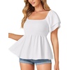 image:imageLYANER Womens Summer Smocked Peplum Top Square Neck Short Sleeve Ruffle Hem Blouse Babydoll ShirtWhite