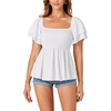 image:imageLYANER Womens Summer Smocked Peplum Top Square Neck Short Sleeve Ruffle Hem Blouse Babydoll ShirtWhite