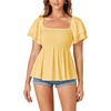 image:imageLYANER Womens Summer Smocked Peplum Top Square Neck Short Sleeve Ruffle Hem Blouse Babydoll ShirtYellow