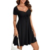image:imageLYANER Womens Sweetheart Neck Short Sleeve Ruffle Drawstring A Line Elegant Mini DressBlack