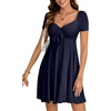 image:imageLYANER Womens Sweetheart Neck Short Sleeve Ruffle Drawstring A Line Elegant Mini DressNavy Blue
