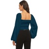 image:imageLYANER Womens Tie Knot Front Shirred Back Lantern Long Sleeve Crop Blouse Tee TopNavy Blue