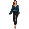 image:imageLYANER Womens Tie Knot Front Shirred Back Lantern Long Sleeve Crop Blouse Tee TopNavy Blue