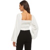 image:imageLYANER Womens Tie Knot Front Shirred Back Lantern Long Sleeve Crop Blouse Tee TopWhite