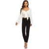 image:imageLYANER Womens Tie Knot Front Shirred Back Lantern Long Sleeve Crop Blouse Tee TopWhite