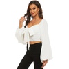 image:imageLYANER Womens Tie Knot Front Shirred Back Lantern Long Sleeve Crop Blouse Tee TopWhite