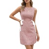 image:imageLYANER Womens Tweed Ribbon Boat Neck Sleeveless Backless Elegant Midi DressPink